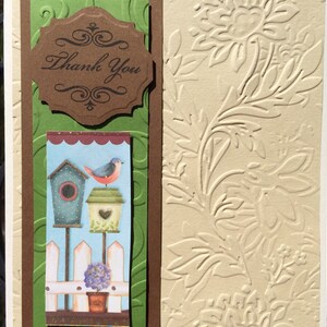 Carte de remerciement élégants, carte oiseau et fleur, carte relief, carte à la main, cadeau d’hôtesse, travaillons carte, carte de remerciements, carte Merci.