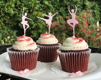 Pink ballerina cupcake toppers, Ballet theme cupcake toppers, Dance theme cupcake toppers, Baby girl party cake topper, Dance recital party