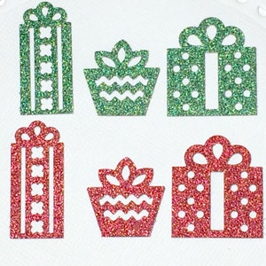 50 Glitter Presents Confetti, Green and Red, Paper Christmas Confetti, Embellishments, Scrapbooking, Holiday Confetti, Season Greetings.