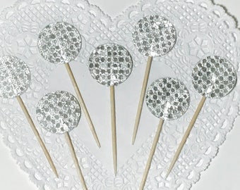 Disco Ball theme cupcake toppers, Geometric sparkly cupcake toppers, New Year's eve cake topper, Geometric Drink stirrers, cocktail stirrer.