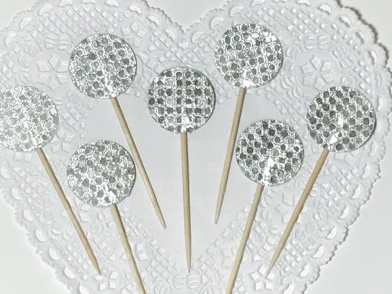 Disco Ball theme cupcake toppers, Geometric sparkly cupcake toppers, New Year's eve cake topper, Geometric Drink stirrers, cocktail stirrer. image 1