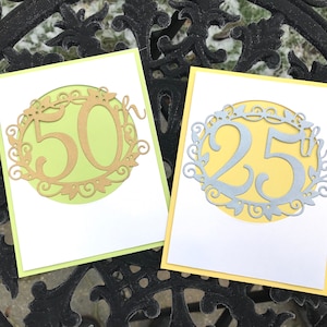 25e ou 50e cartes d’anniversaire, cartes d’or mariage, anniversaire, carte d’anniversaire de noces d’argent, 25 ou 50 ans d’amitié, de retraite