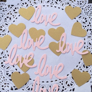 Gold and Pink confetti, Hearts and Love confetti, Bridal shower confetti, Valentine's day confetti, Scrapbooking accessory, Anniversary. image 4