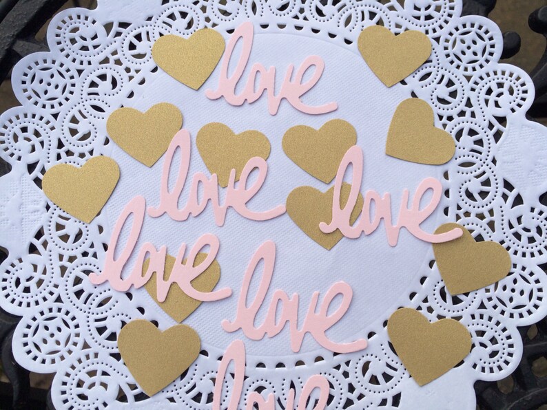 Gold and Pink confetti, Hearts and Love confetti, Bridal shower confetti, Valentine's day confetti, Scrapbooking accessory, Anniversary. image 4