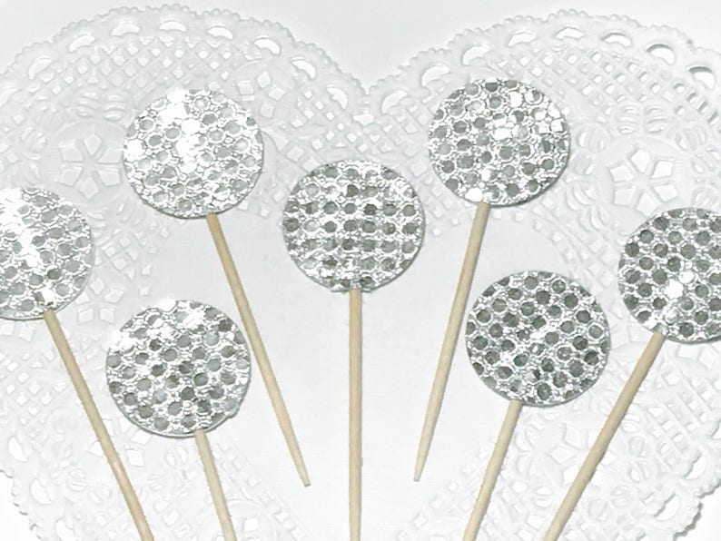 Disco Ball theme cupcake toppers, Geometric sparkly cupcake toppers, New Year's eve cake topper, Geometric Drink stirrers, cocktail stirrer. image 4