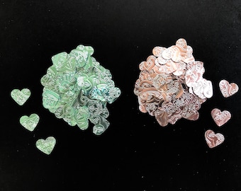 Metallic teal heart Confetti,  Blush pink wedding confetti, Handmade teal Confetti, Metallic Teal heart confetti, Teal heart confetti.