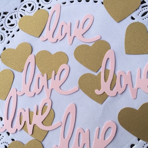 Gold and Pink confetti, Hearts and Love confetti, Bridal shower confetti, Valentine's day confetti, Scrapbooking accessory, Anniversary. image 1