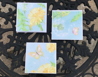 Garden theme gliterry note cards, Mini note cards, Nature note card, Thank you card, Mini message card, Bouquet note card