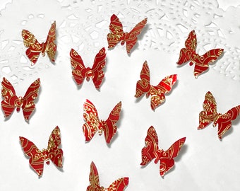 50 Gold and Red metallic Butterfly Confetti, Wedding Confetti, Butterfly Confetti, Butterfly Wall decor and murals, 3D Butterfly wall art,