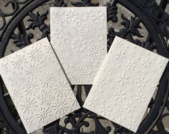 3 Snowflake Cards, Handmade snowflake cards, Embossed Christmas Cards, Embossed Snowflake Cards, Let It Snow Cards, Merry Christmas Card Set