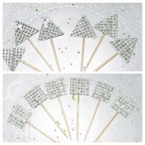 Disco Ball theme cupcake toppers, Geometric sparkly cupcake toppers, New Year's eve cake topper, Geometric Drink stirrers, cocktail stirrer. image 5