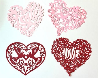 Valentine Heart Die Cuts, Heart Cut Outs, Heart Garlands, Photo Booth decors, Handmade Heart Doilies, Valentines Heart cutout, Heart doilies