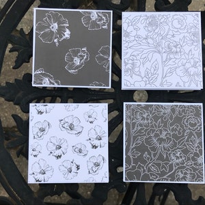 Cartes de notes noires et blanches, Cartes de notes mini, Carte de notes florales, Carte de message bouquet, Carte de message Mini, Carte de petit billet, Carte de note de boîte à lunch.
