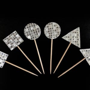 Disco Ball theme cupcake toppers, Geometric sparkly cupcake toppers, New Year's eve cake topper, Geometric Drink stirrers, cocktail stirrer. image 3