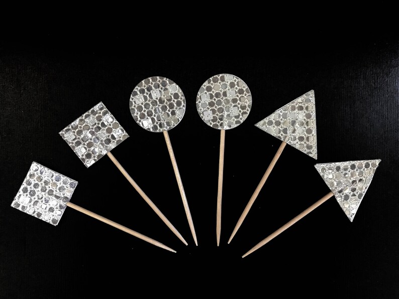 Disco Ball theme cupcake toppers, Geometric sparkly cupcake toppers, New Year's eve cake topper, Geometric Drink stirrers, cocktail stirrer. image 3