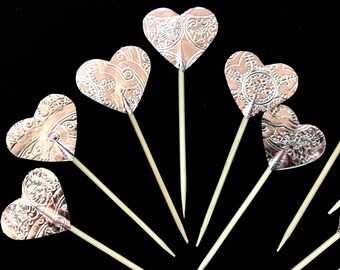 Metallic blush pink heart Cupcake toppers, Pink cake toppers, Metallic pink heart pick, Champagne color cupcake picks, Wedding cake toppers.