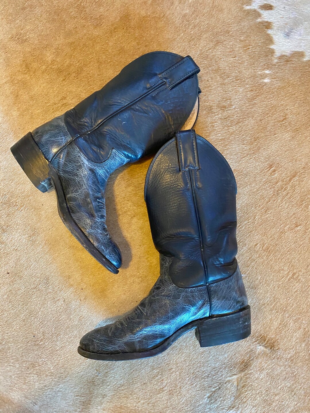 Vintage Navy Blue Cowboy Boots Etsy