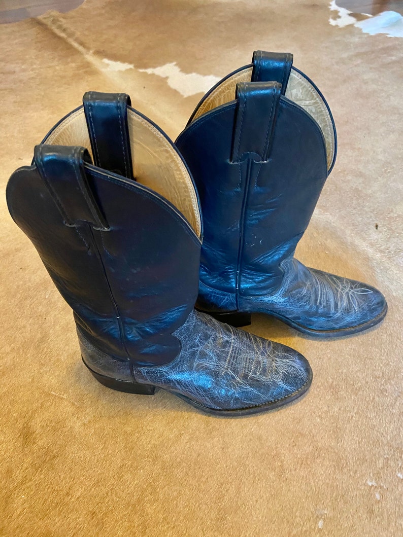 Vintage Navy Blue Cowboy Boots Etsy UK
