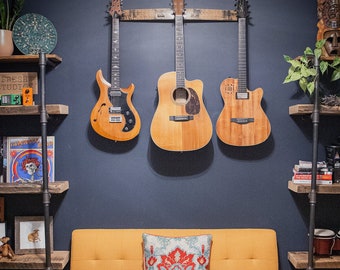 Whiskey Barrel Guitar Hanger – Rustic Reclaimed Wood Wall Mount