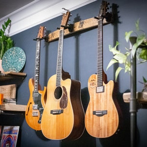 Guitar Wall Mount – Rustic Guitar Hanger – Made from Whiskey Barrel Stave – Acoustic, Electric, Bass, Ukulele – Music Room Decor