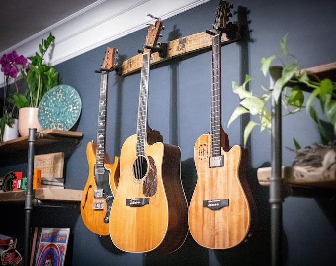 Guitar Wall Mount – Rustic Guitar Hanger – Made from Whiskey Barrel Stave – Acoustic, Electric, Bass, Ukulele – Music Room Decor