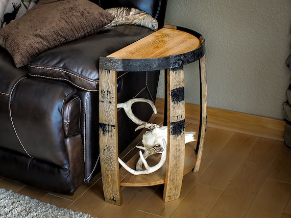 Whiskey Barrel End Table: Rustic Half Barrel Head Design