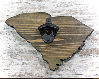 South Carolina State Bottle Opener: Personalized Wall Decor with Magnetic Cap Catch