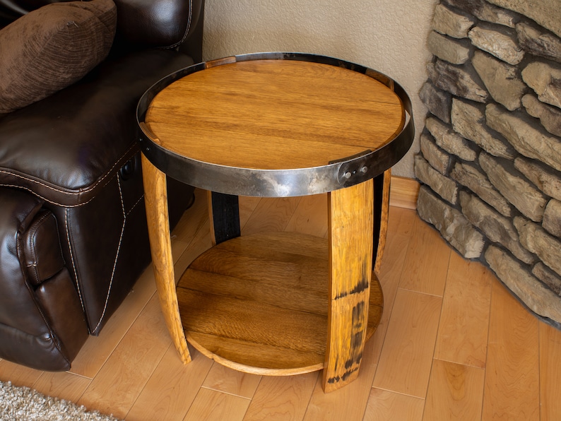 Handmade Whiskey Barrel End Table - Rustic Barrel Head Furniture for Home and Office Decor image 7