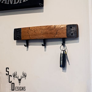 Whiskey Barrel Stave Key Hanger - Rustic Dog Leash Hanger - Bourbon Barrel Coat Hanger - Unique Towel Rack