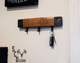 Whiskey Barrel Stave Key Hanger - Rustic Dog Leash Hanger - Bourbon Barrel Coat Hanger - Unique Towel Rack