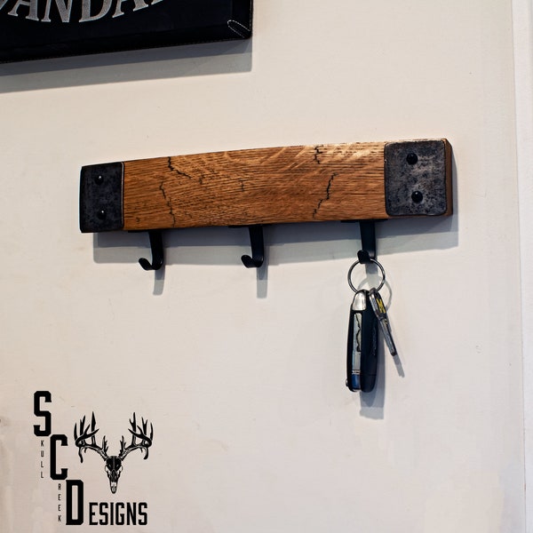 Whiskey Barrel Stave Key Hanger - Rustic Dog Leash Hanger - Bourbon Barrel Coat Hanger - Unique Towel Rack