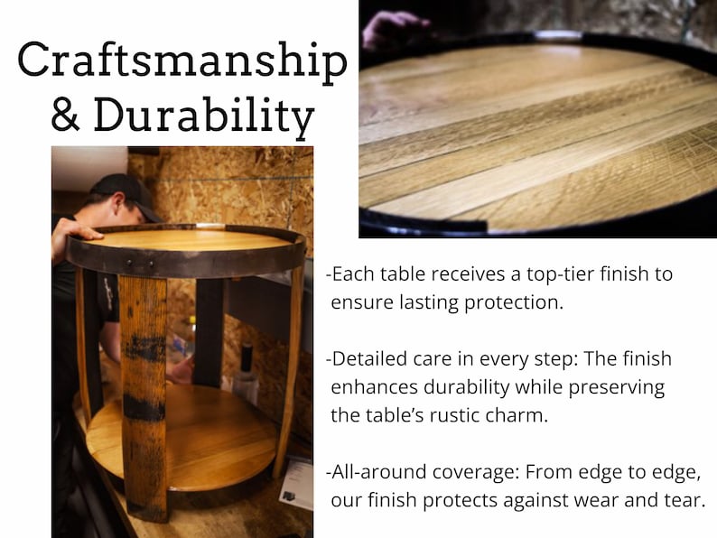 Handmade Whiskey Barrel End Table - Rustic Barrel Head Furniture for Home and Office Decor image 5