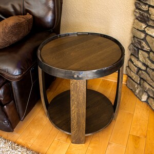 Handmade Whiskey Barrel End Table - Rustic Barrel Head Furniture for Home and Office Decor image 6