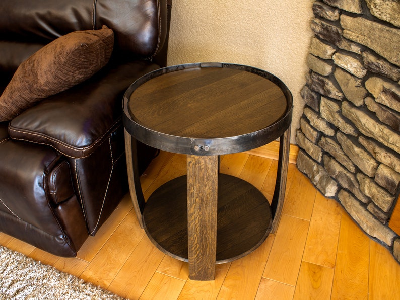 Handmade Whiskey Barrel End Table - Rustic Barrel Head Furniture for Home and Office Decor image 6