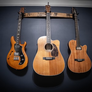 Whiskey Barrel Stave Guitar Holder - Rustic Guitar Hanger - Guitar Wall Hanger - Gifts for Guitar Players