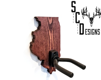 State Shaped Guitar Hanger - Laser Engraved Personalization - Wood Wall Mount