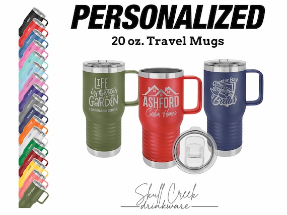 Personalized 20 oz Travel Mug: Custom Laser Engraved, Powder Coated