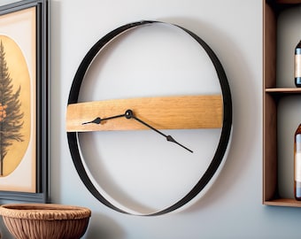 Whiskey Barrel Hoop Clock: Rustic Handmade Wood Wall Decor