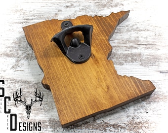State Shaped Wall Mounted Bottle Opener with Upgrade Options for Magnetic Cap Catch and Laser Engraved Personalization