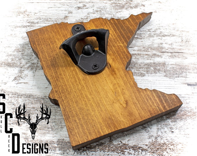 State Shaped Bottle Opener: Wall Mounted, Magnetic Cap Catch, Personalized
