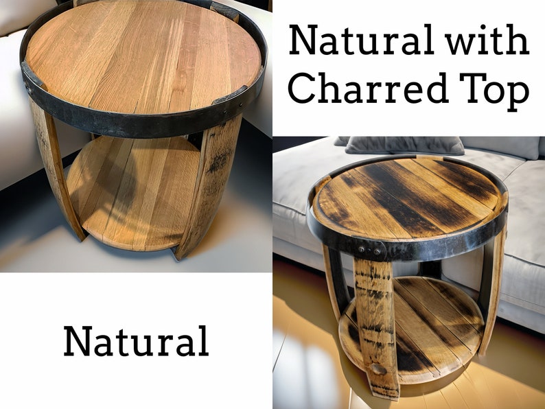 Handmade Whiskey Barrel End Table - Rustic Barrel Head Furniture for Home and Office Decor image 3