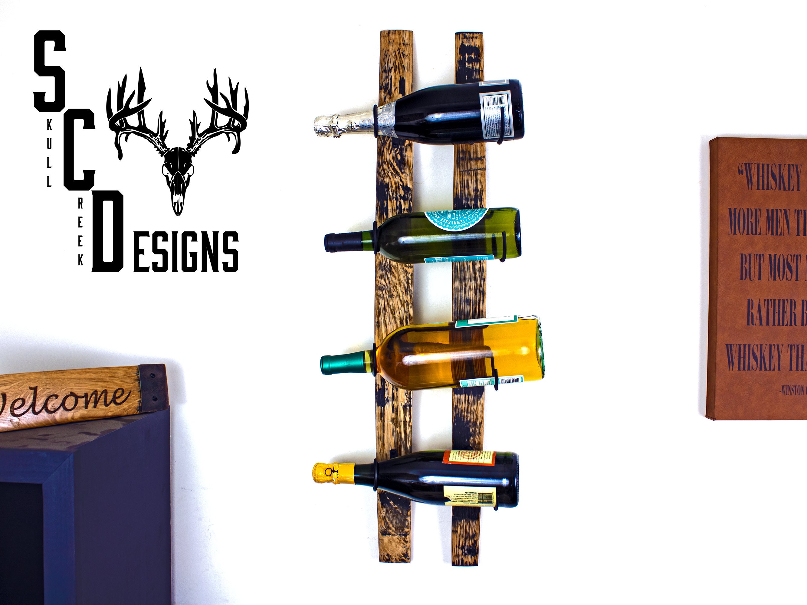 Wall Mount Wine Holder Barrel Stave Wine Rack Rustic Wooden Etsy