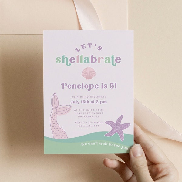 Mermaid Shell Birthday Invitation - Etsy