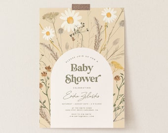 Baby Shower Invitation, Gender Neutral, Wildflower, Daisy, Baby Shower Invitation, Yellow Baby Shower Invites, Printed Invitation (5419)