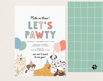 Dog Birthday Invitation, Puppy Pawty Invitation, Let's Pawty, Pet Party, Instant Download, Printed or Digital Invitation, Dog Theme (5725)