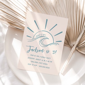 Surf Boy First Birthday Invite, Beach Birthday Invite, Summer, Surfboard Birthday Invite, 1st Birthday Invite, 2nd Birthday Party (5427)