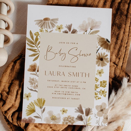 Boho Baby Shower Invitation Dried Flower Baby Shower Invites Etsy