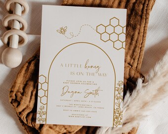 Honey Bee Baby Shower Invitation Girl, Bumble Bee, A Little Honey, Baby Shower Invitation, Baby Shower Invites, Printed Invitations (5464)