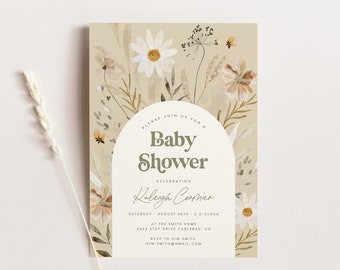 Baby Shower Invitation, Boho Baby Shower Invitation, Fall Baby Shower, Arch Invitation, Invites, Wildflower, Printed Invitations (5626)