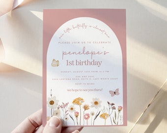 Butterfly Invitation, Butterfly Birthday Invitation Girls, Girl Birthday, Boho, Mauve, First Birthday, Second Birthday (5456)